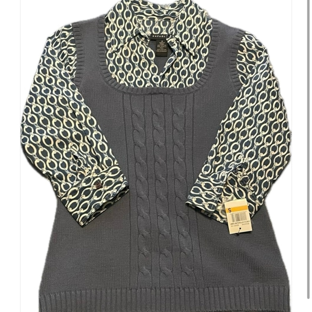 Rafael Blue Collared Cable Knit Sweater